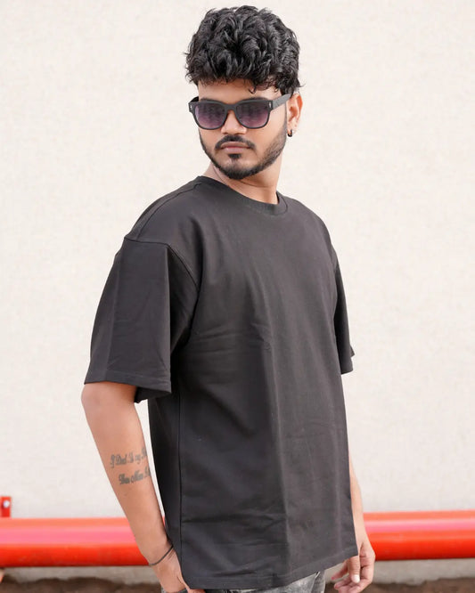 Solid Black Plain Oversized Cotton T-shirt