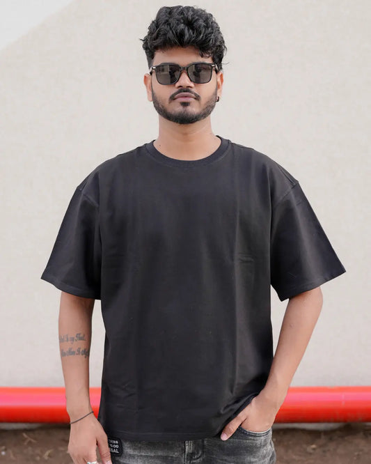 Solid Black Plain Oversized Cotton T-shirt